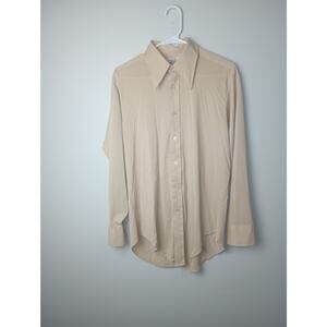 Vintage 70s Career Club The Knit Tan Pointed Collar Button up Men's Size 16.5